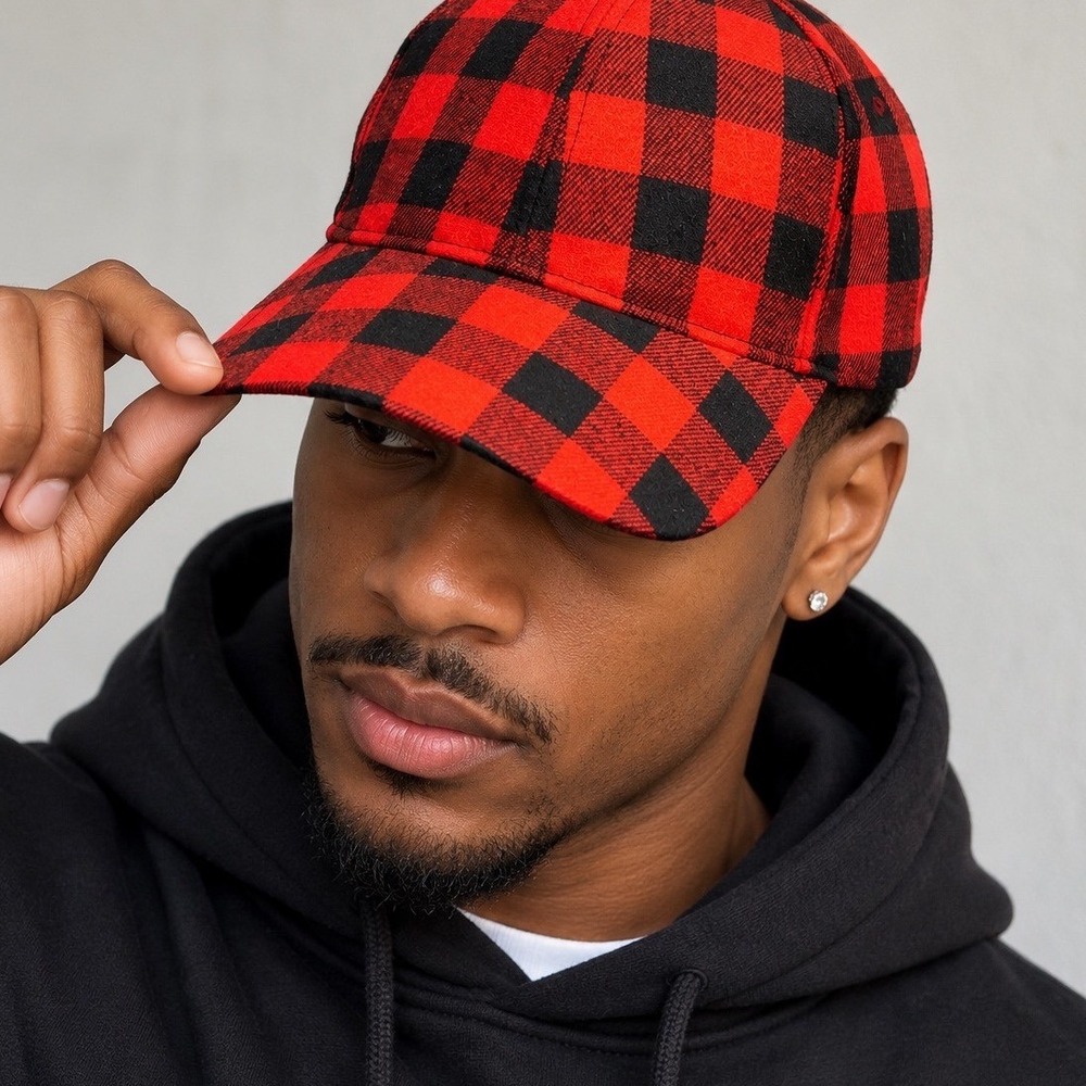 Red Black Buffalo Plaid Baseball Cap Adjustable Flannel Check Hat Lumberjack